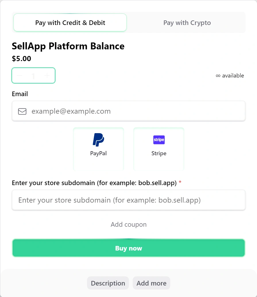 SellApp checkout embed view